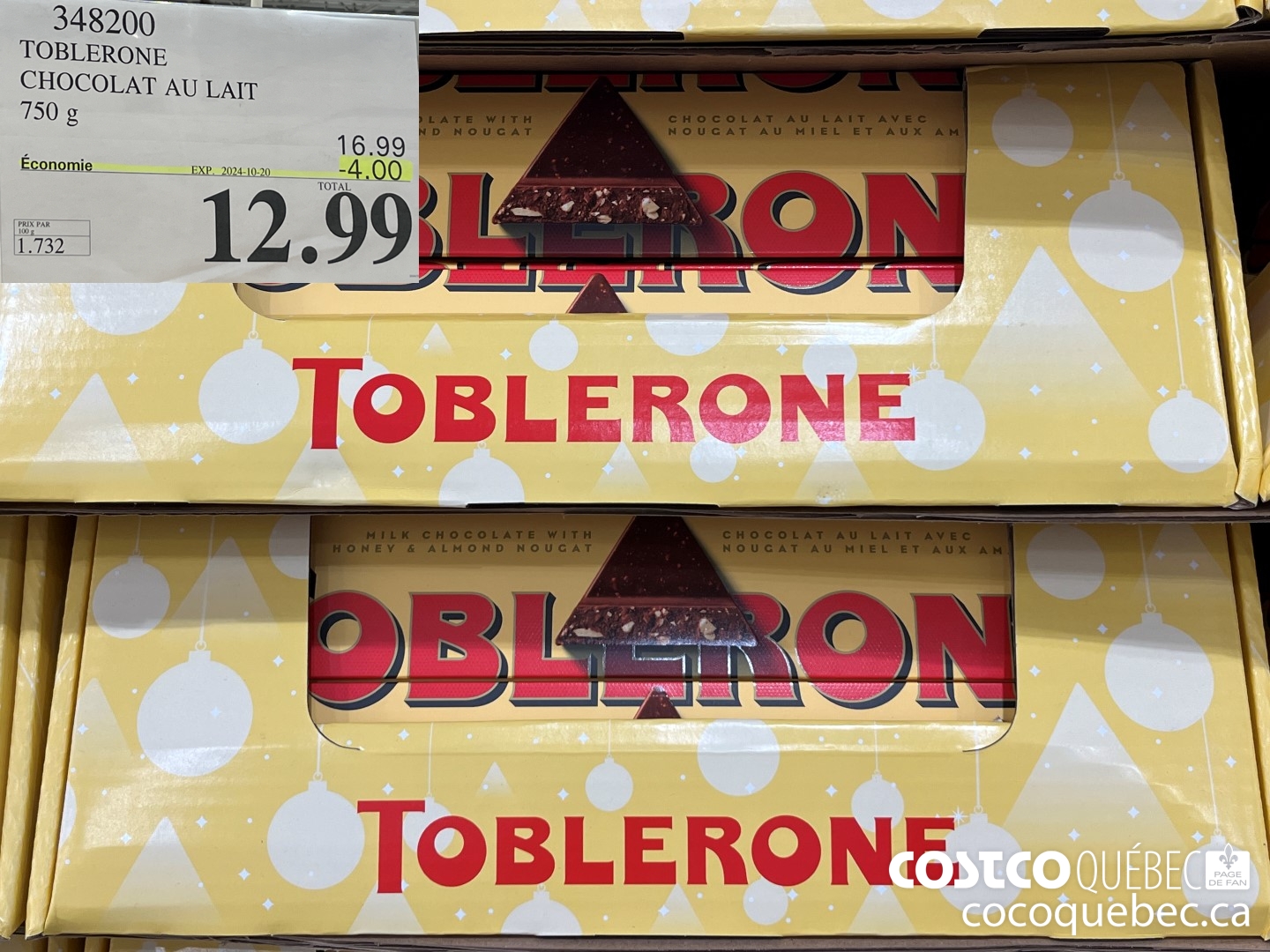 348700 TOBLERONE CHOCOLAT AU LAIT 2024-10-20 4.00  ($4.00 INSTANT SAVINGS) $12.99
