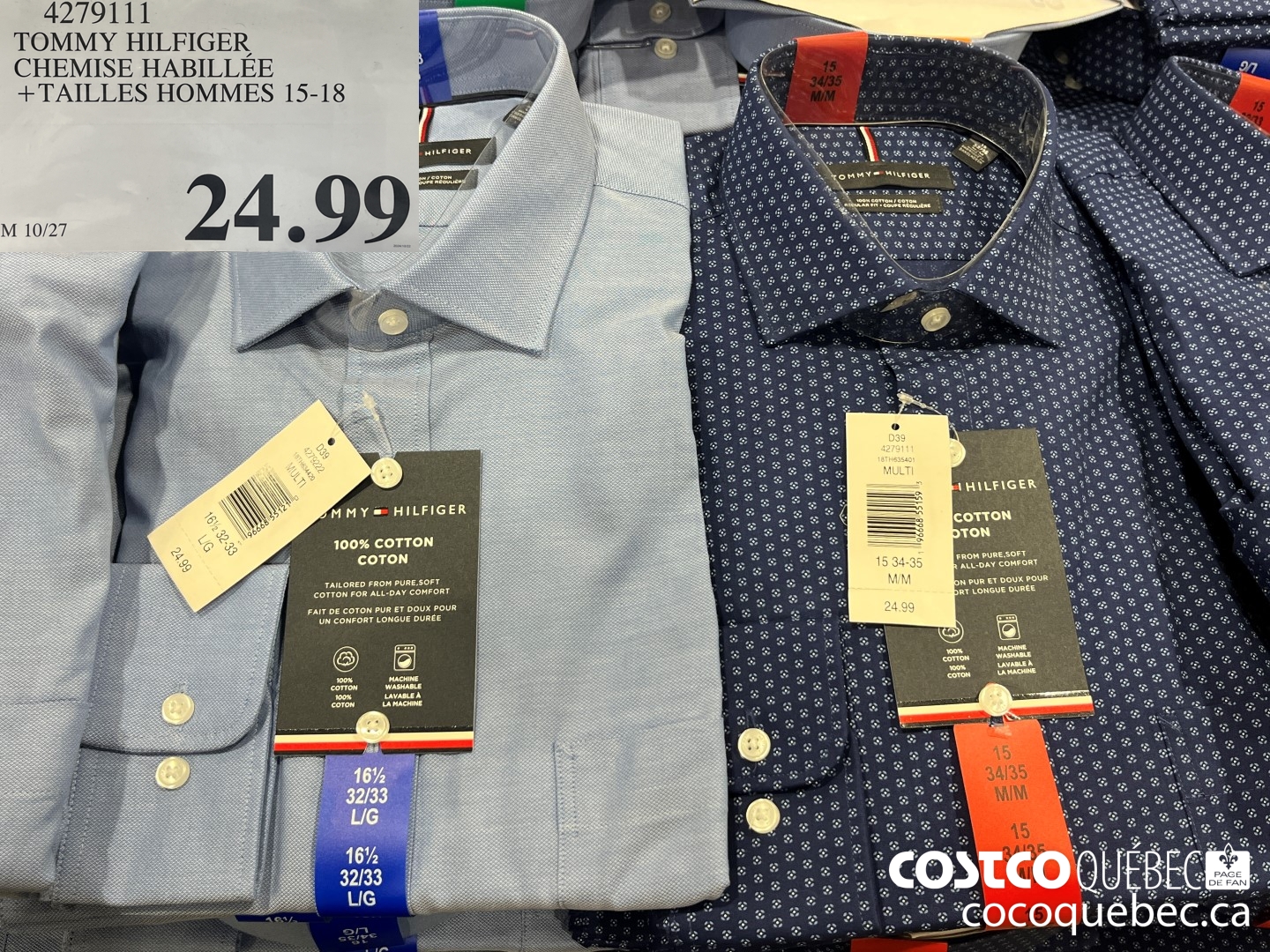 4279111 TOMMY HILFIGER CHEMISE HABILLEE + TAILLES HOMMES 15-18  $24.99