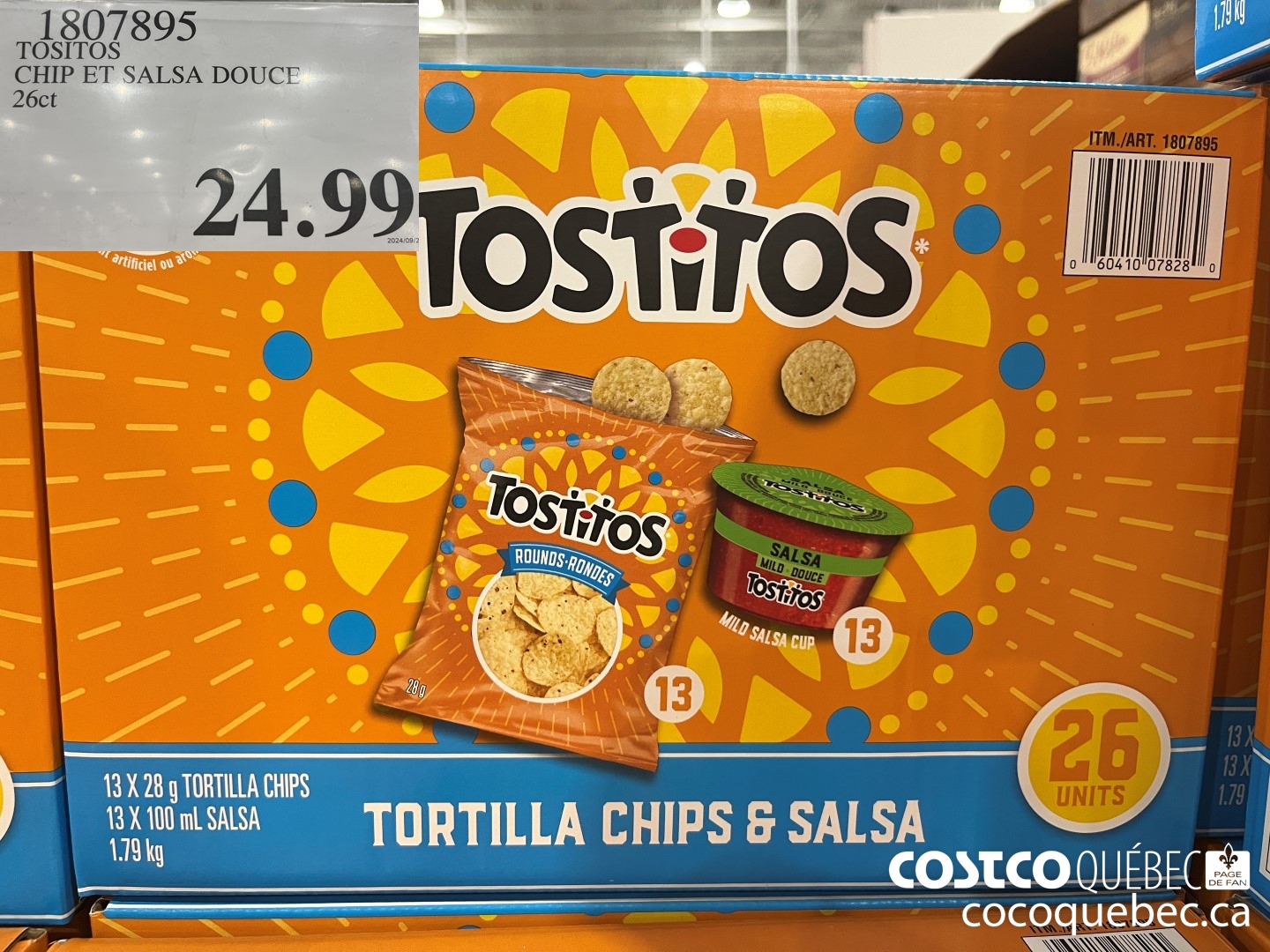 1807895 TOSITOS CHIP ET SALSA DOUCE 26CT  $24.99