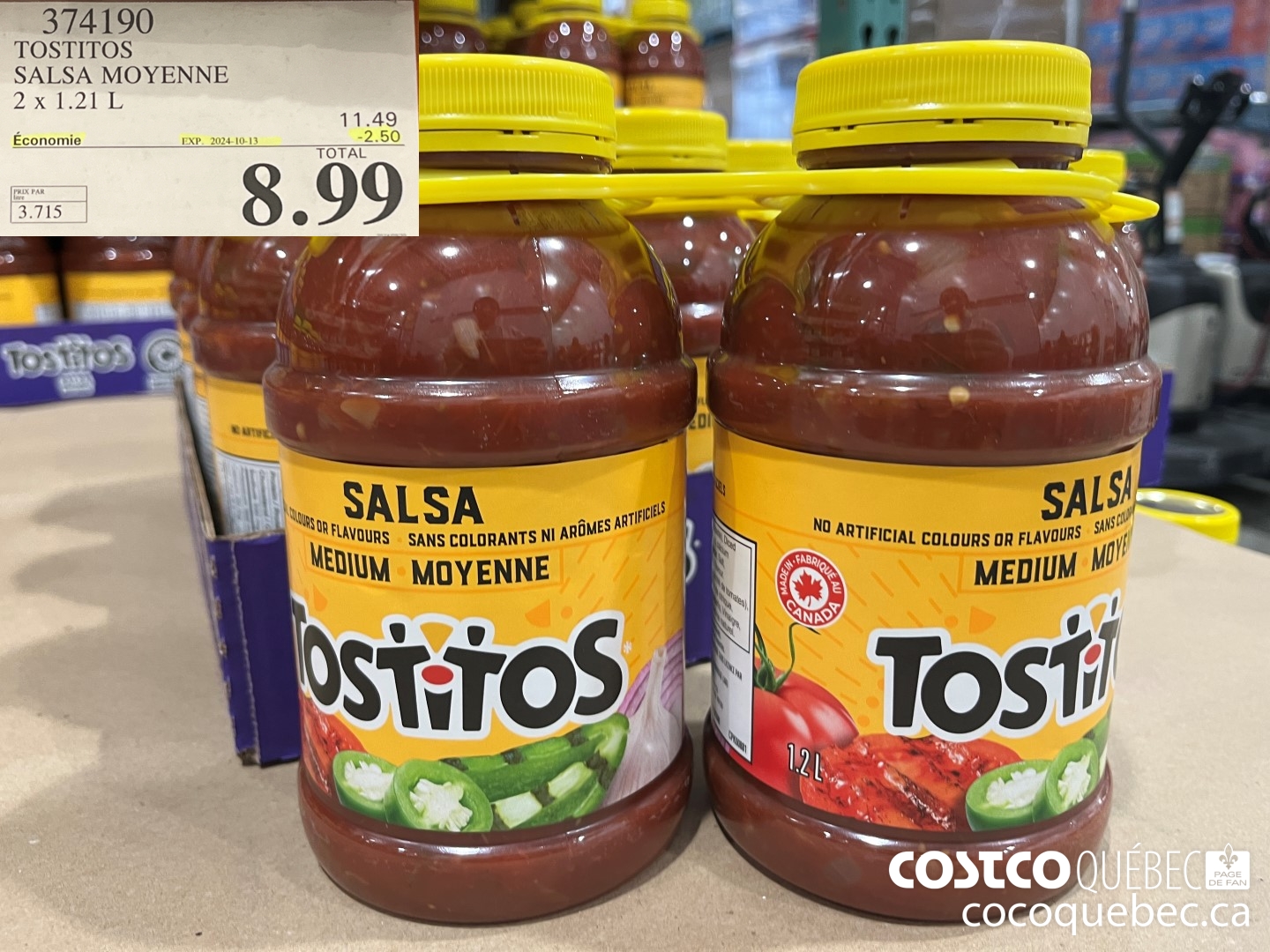374190 TOSTITOS SALSA MOYENNE  ($2.50 INSTANT SAVINGS EXPIRES ON 2024-10-13) $8.99