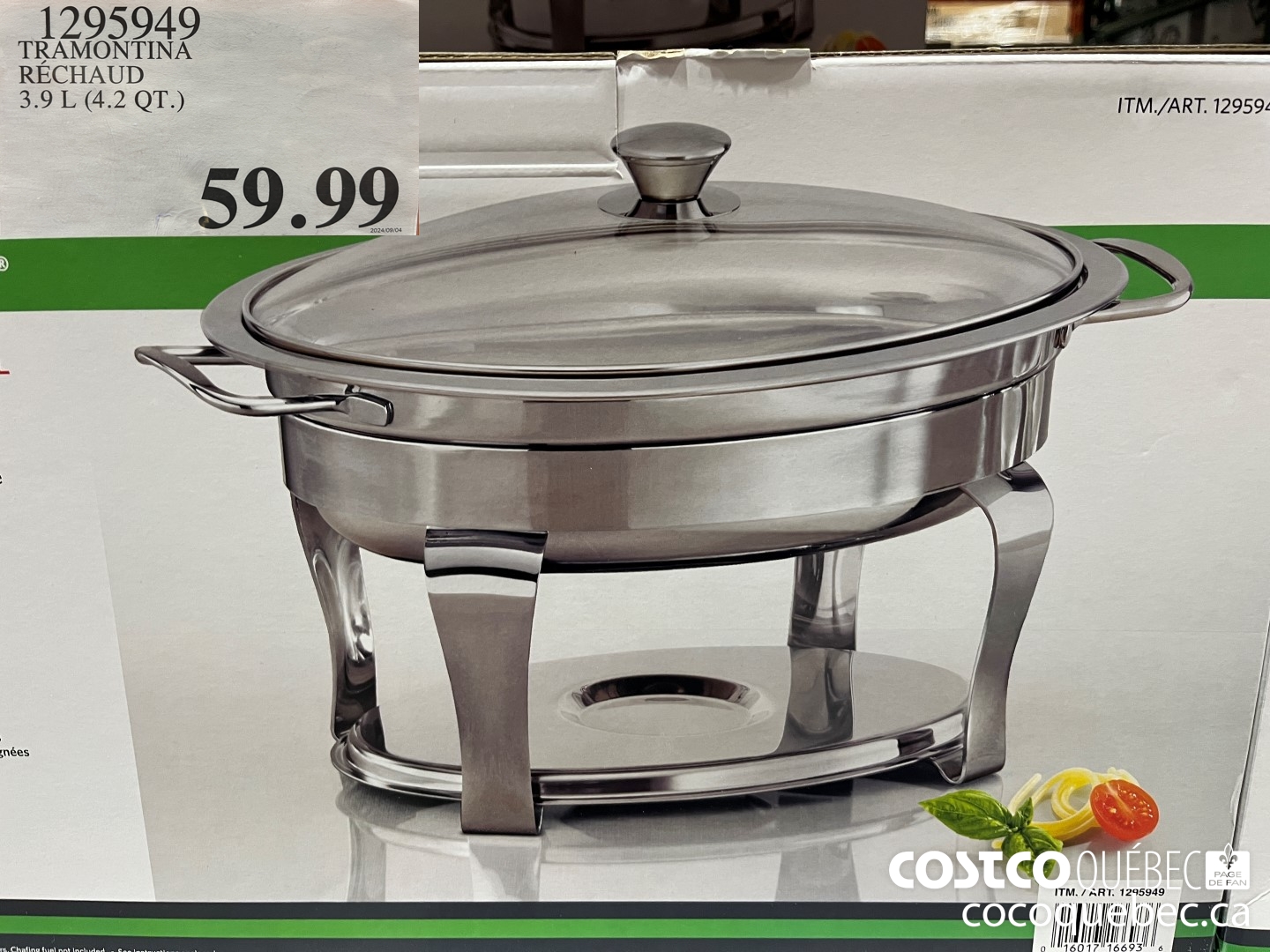 1295949 TRAMONTINA RECHAUD 3.9 L (4.2 QT.)  $59.99