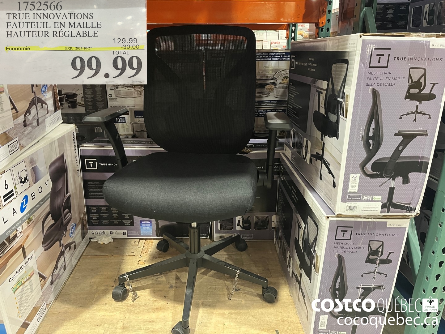 1752566 TRUE INNOVATIONS FAUTEUIL EN MAILLE HAUTEUR REGLABLE  ($30.00 INSTANT SAVINGS EXPIRES ON 2024-10-27) $99.99