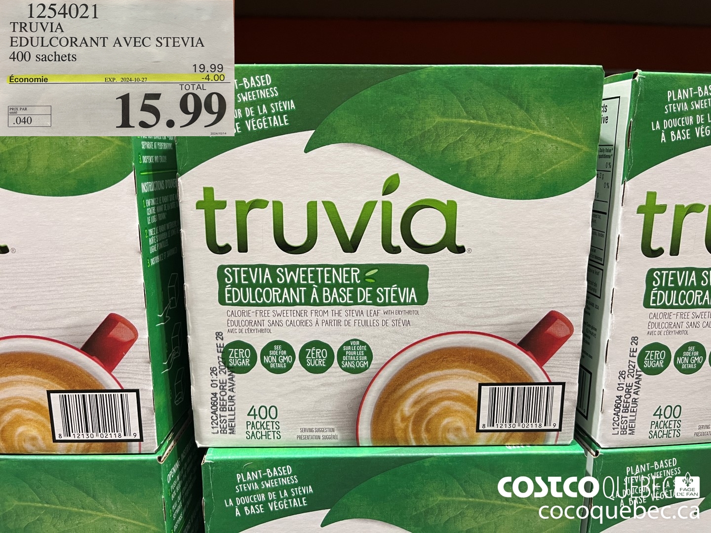 1254021 TRUVIA EDULCORANT AVEC STEVIA ~040  ($4.00 INSTANT SAVINGS EXPIRES ON 2024-10-27) $15.99