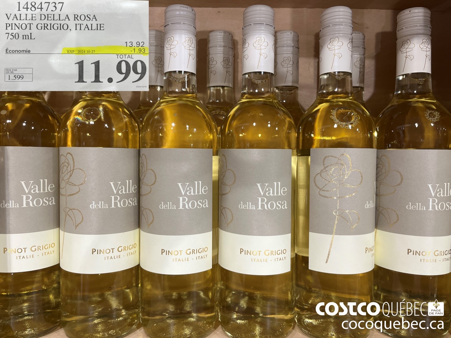 1484737 VALLEDELLA - ROSA PINOT GRIGIO, ITALIE 750 mL  ($1.93 INSTANT SAVINGS EXPIRES ON 2024-10-27) $11.99