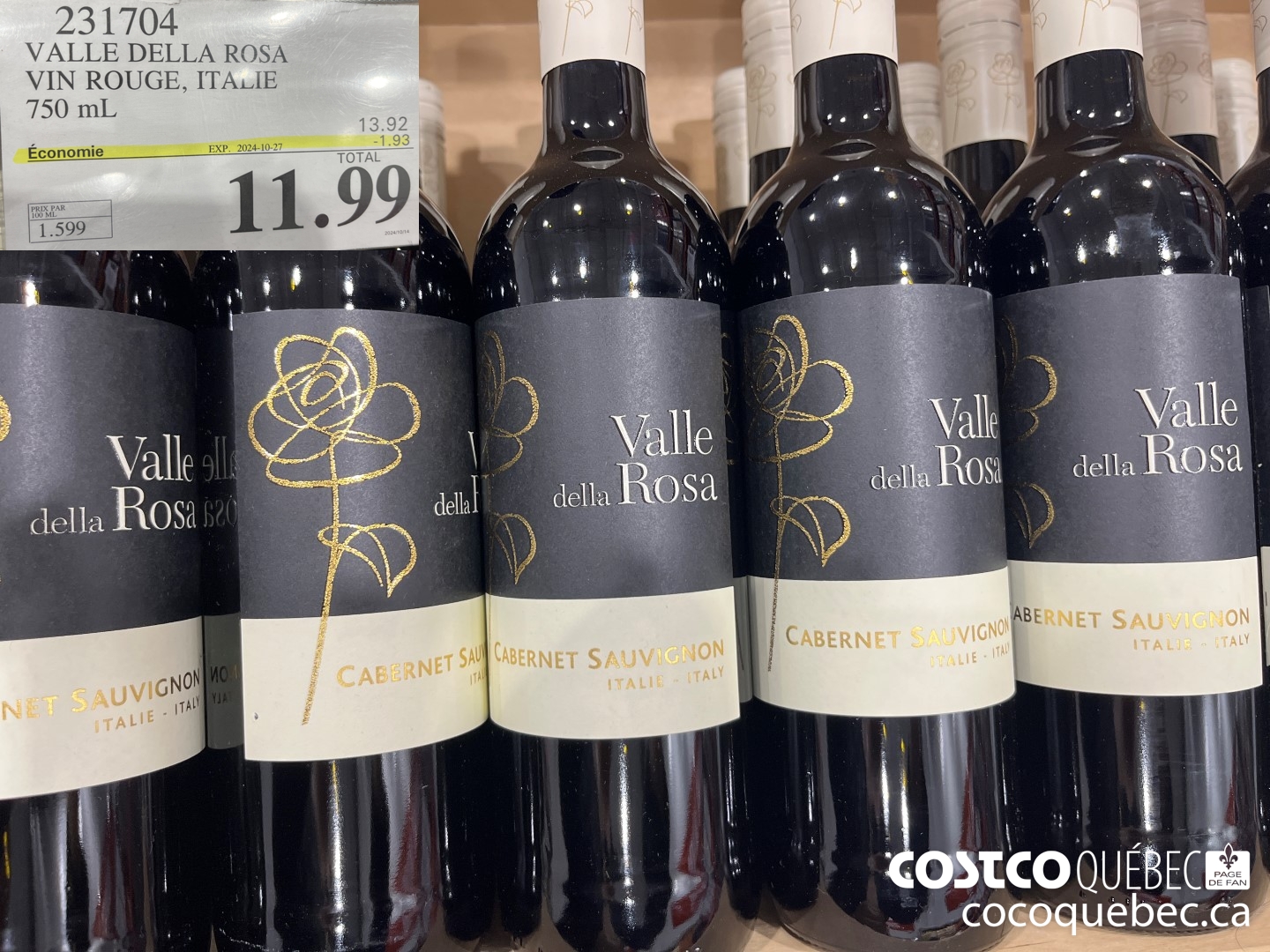 231704 VALLE DELLA ROSA VIN ROUGE, ITALIE 750 mL  ($1.93 INSTANT SAVINGS EXPIRES ON 2024-10-27) $11.99