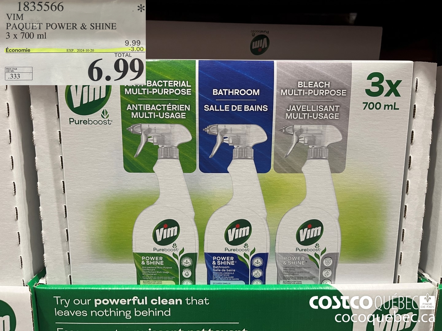 1835566 VIM PAQUET POWER & SHINE 3x 700 ml  ($3.00 INSTANT SAVINGS EXPIRES ON 2024-10-20) $6.99