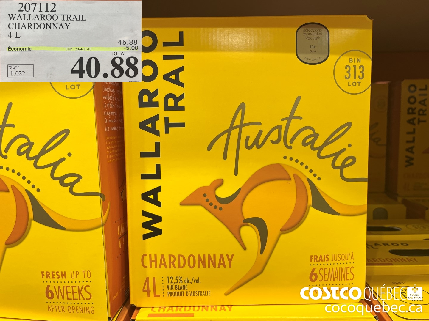 207112 WALLAROO TRAIIL CHARDONNAY 4L ($5.00 INSTANT SAVINGS EXPIRES ON 2024-11-10) $40.88