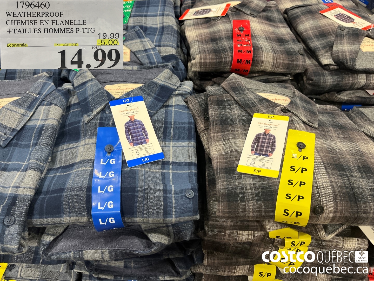 1796460 WEATHERPROOF CHEMISE EN FLANELLE TAILLES HOMMES P-TTG  ($5.00 INSTANT SAVINGS EXPIRES ON 2024-10-27) $14.99