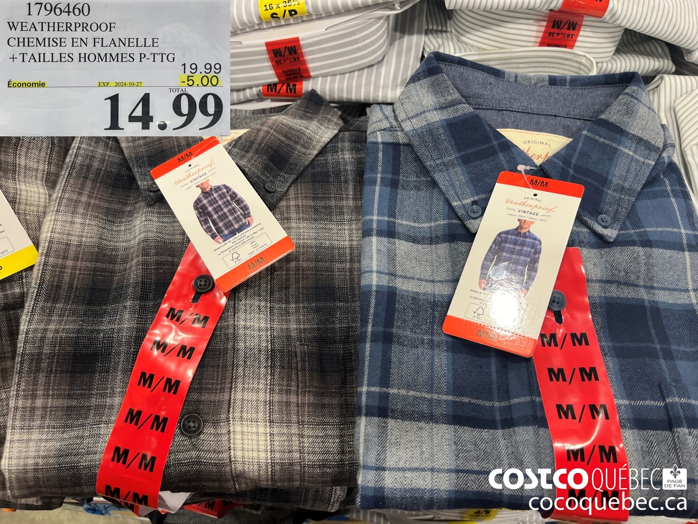 1796460 WEATHERPROOF CHEMISE EN FLANELLE TAILLES HOMMES P-TTG  ($5.00 INSTANT SAVINGS EXPIRES ON 2024-10-27) $14.99