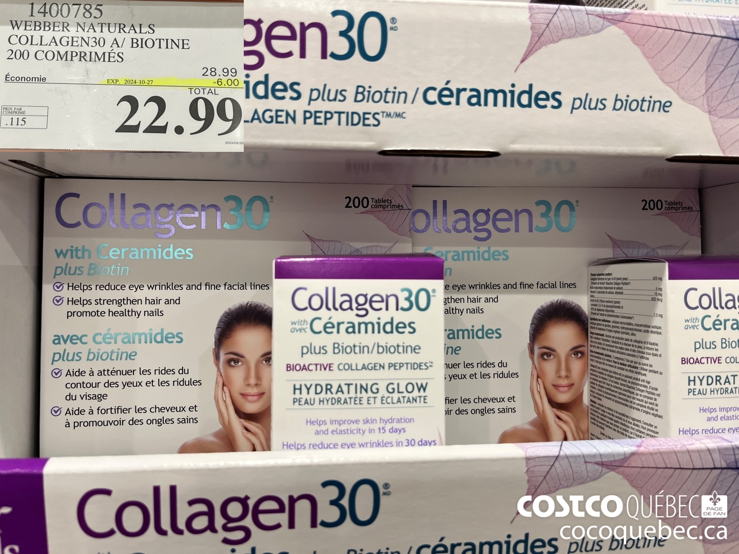 1400785 WEBBER NATURALS COLLAGEN30 BIOTINE & = CERAMIDES 200 COMPRIME  ($6.00 INSTANT SAVINGS EXPIRES ON 2024-10-27) $20.99