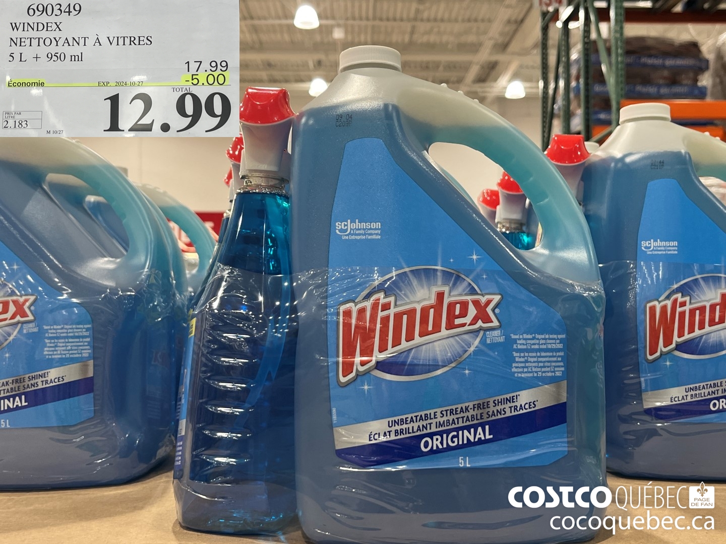 690349 WINDEX NETTOYANT A VITRES 5 L + 950 ml ($5.00 INSTANT SAVINGS EXPIRES ON 2024-10-27) $12.99