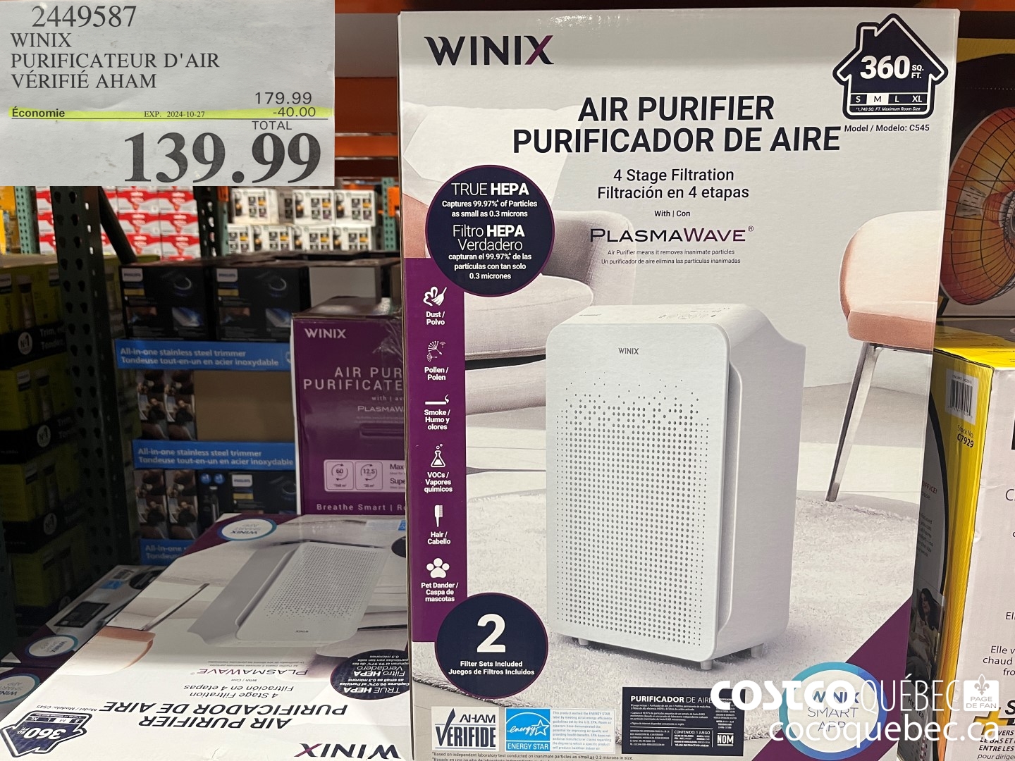2449587 WINIX PURIFICATEUR D'AIR AHAM ($40.00 INSTANT SAVINGS EXPIRES ON 2024-10-27) $139.99