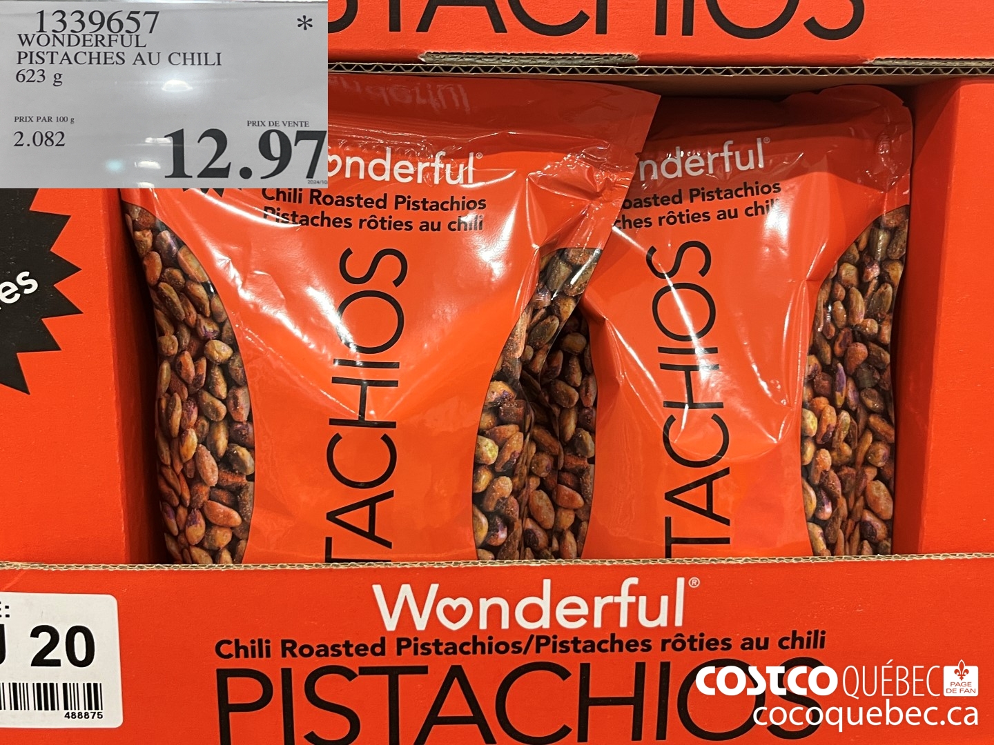 1339657 WONDERFUL PISTACHES AU CHILI 623 g  $12.97