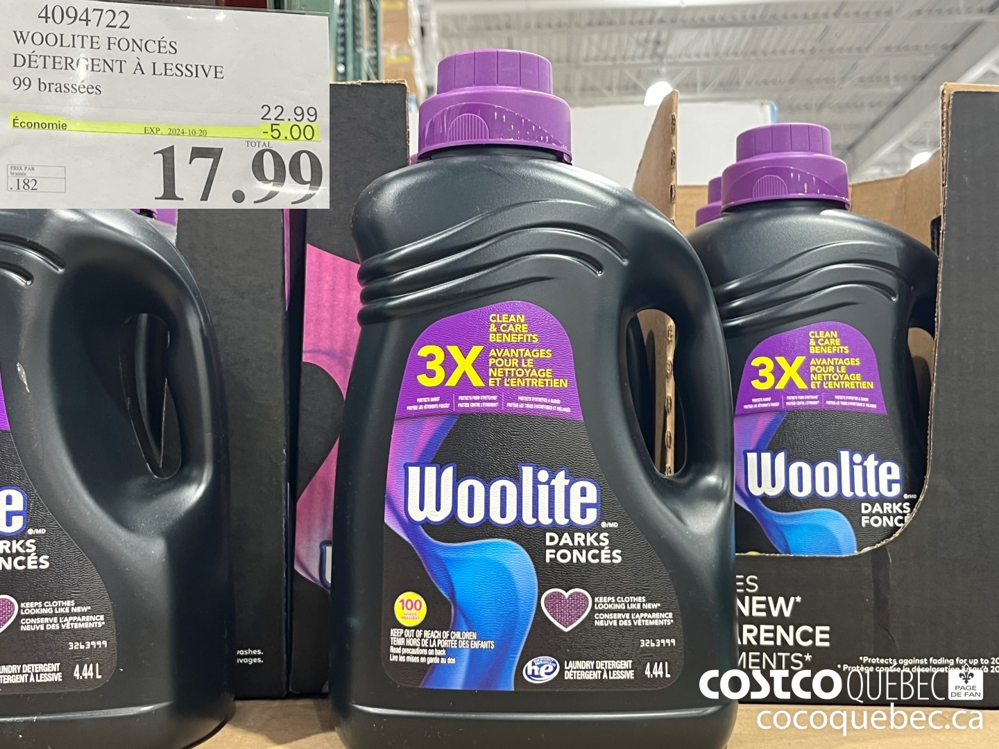 4094722 WOOLITE FONCES DETERGENT A LESSIVE 99 brassées  ($5.00 INSTANT SAVINGS EXPIRES ON 2024-10-20) $17.99