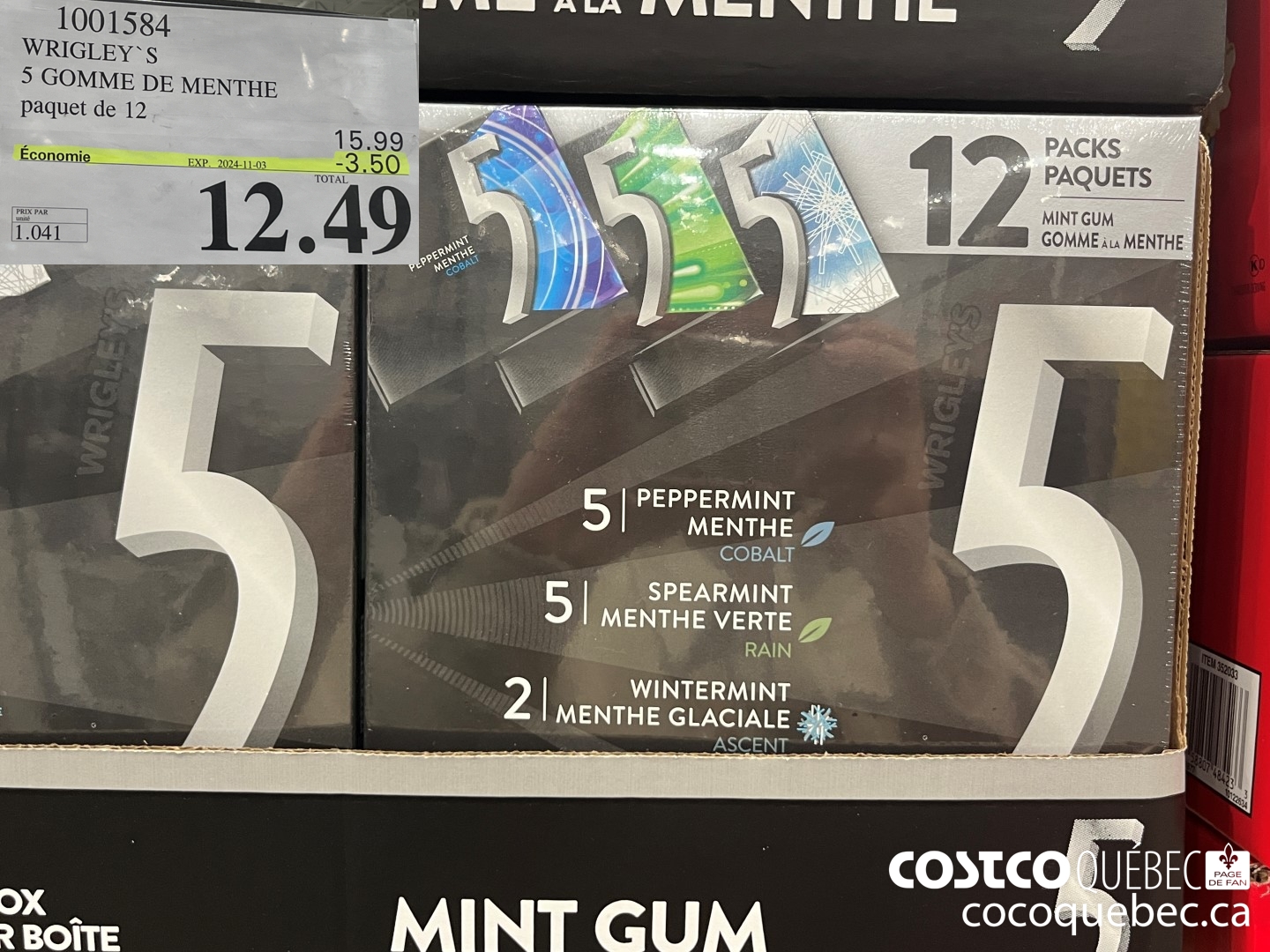 1001584 WRIGLEY'S 5S GOMME DE MENTHE PAQUET DE 12 ($3.00 INSTANT SAVINGS EXPIRES ON 2024-11-03) $12.49