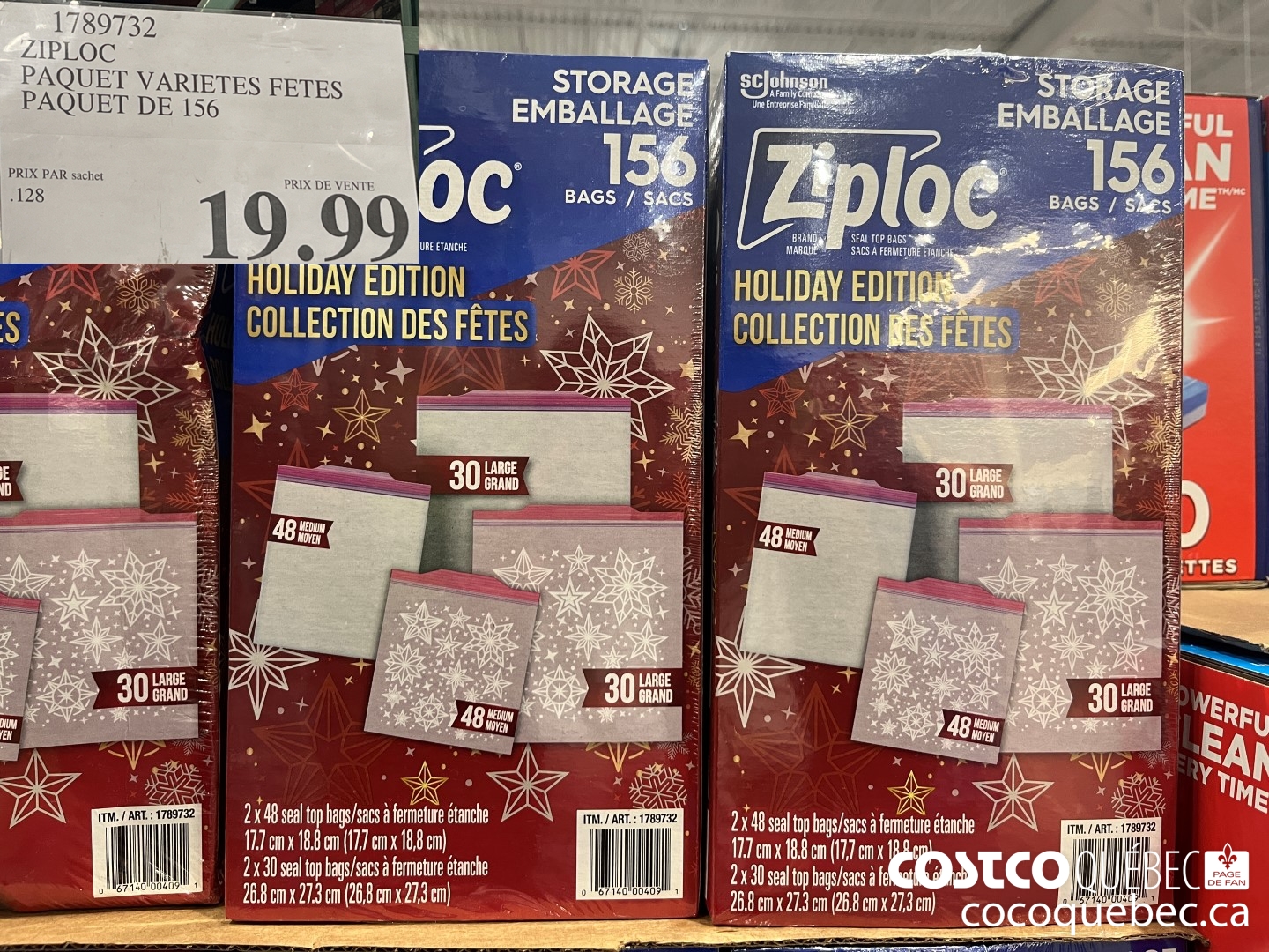 1789732 ZIPLOC PAQUET VARIETES FETES PAQUET DE 156  $19.99