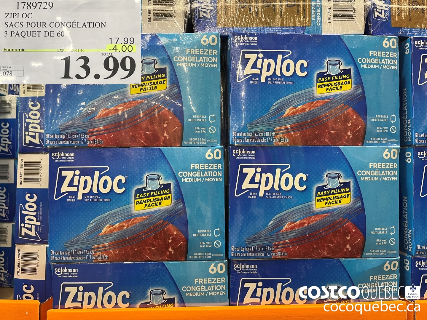 1789729 ZIPLOC SACS POUR CONGELATION ($4.00 INSTANT SAVINGS EXPIRES ON 2024-11-10) $13.99