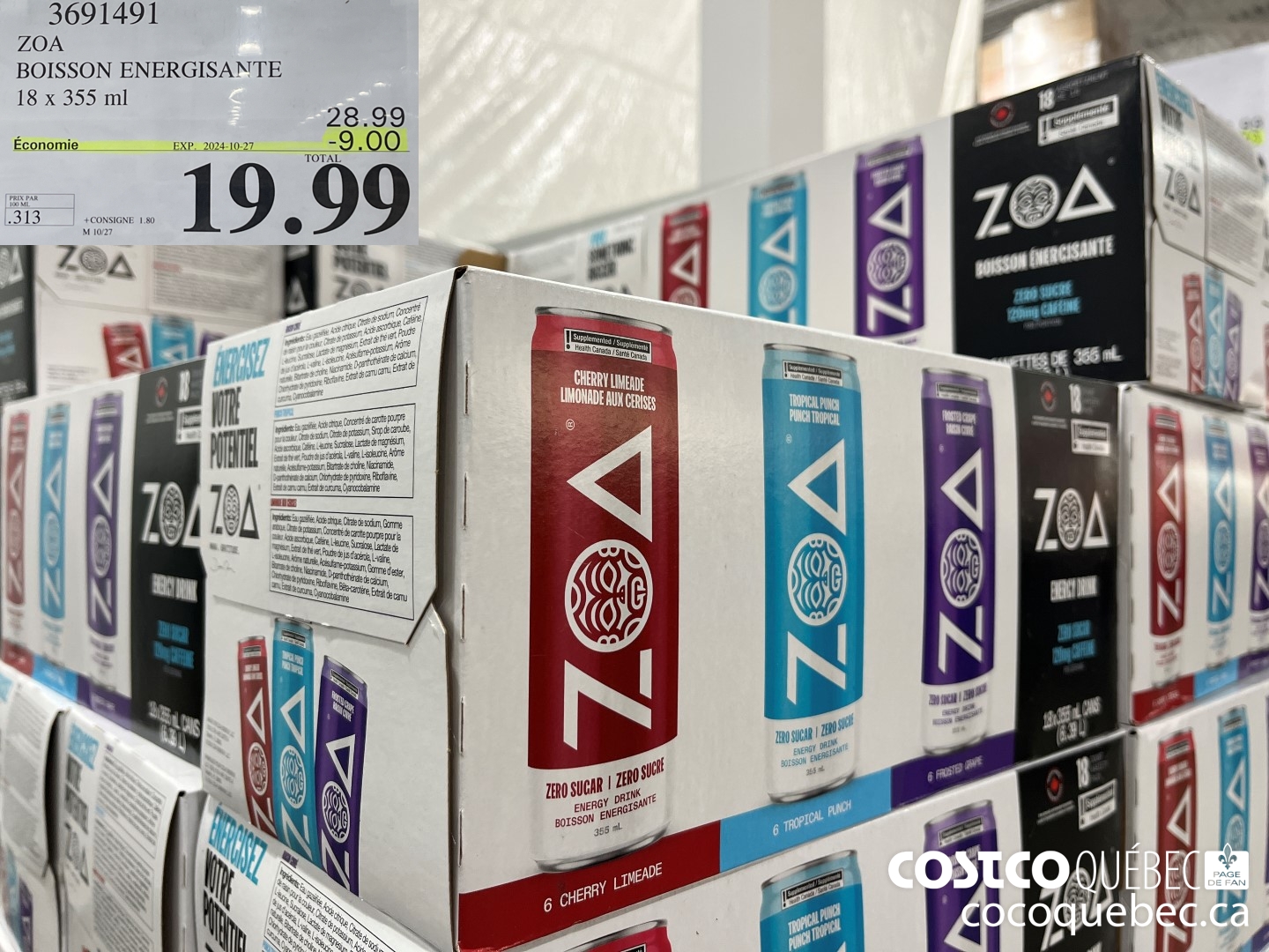 3691491 ZOKU BOISSON ENERGISANTE 18 x 355 ml  ($9.00 INSTANT SAVINGS EXPIRES ON 2024-10-27) $19.99