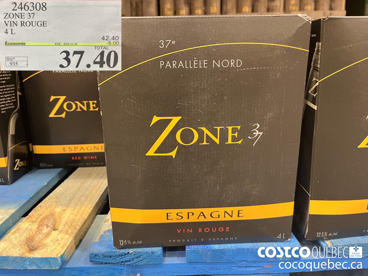 246308 ZONE 37 VIN ROUGE 4L  ($4.00 INSTANT SAVINGS EXPIRES ON 2024-11-10) $37.40