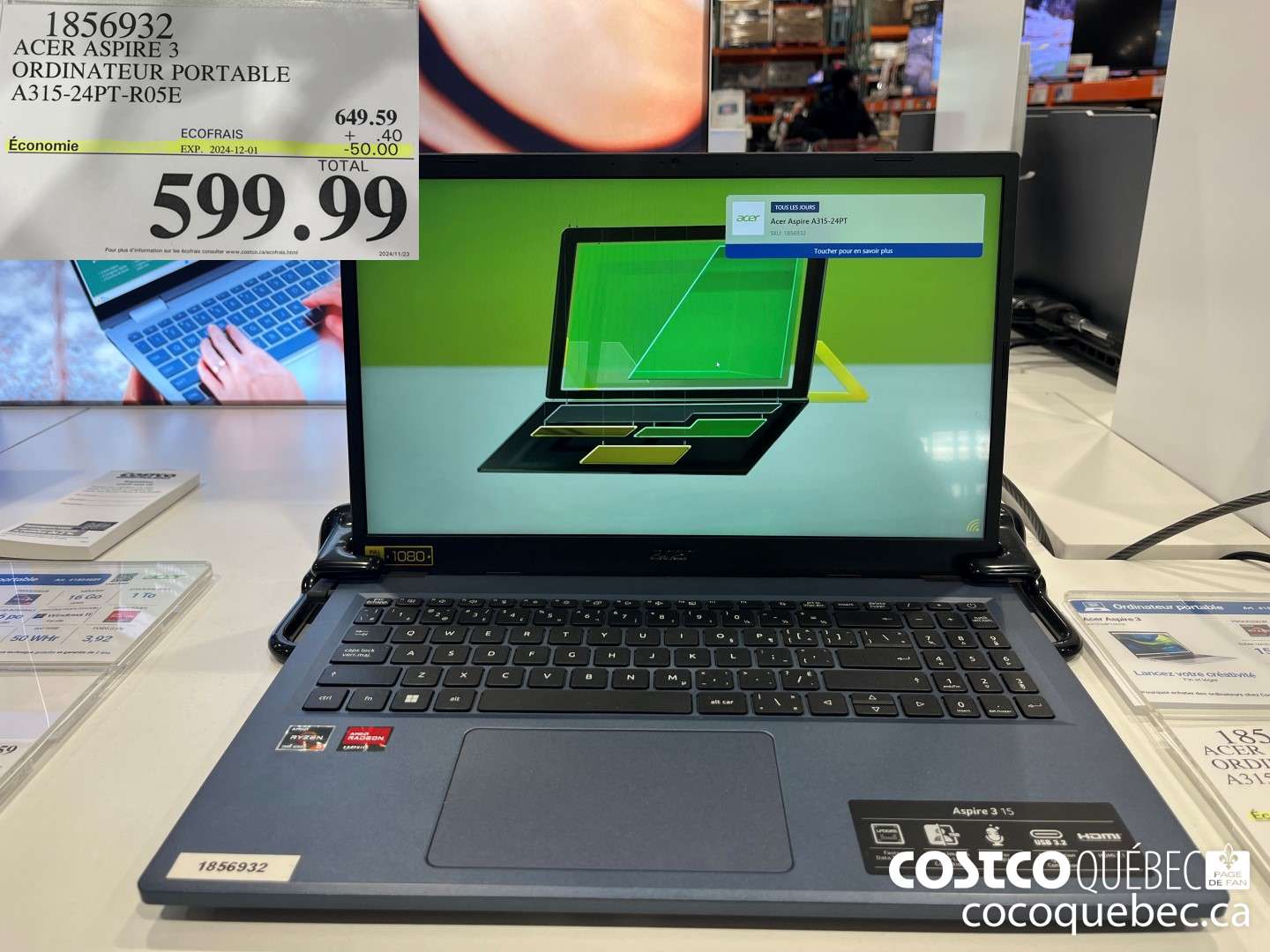 1856932 ACER ASPIRE 3 ORDINATEUR PORTABLE  ($50.00 INSTANT SAVINGS EXPIRES ON 2024-12-01) $599.99