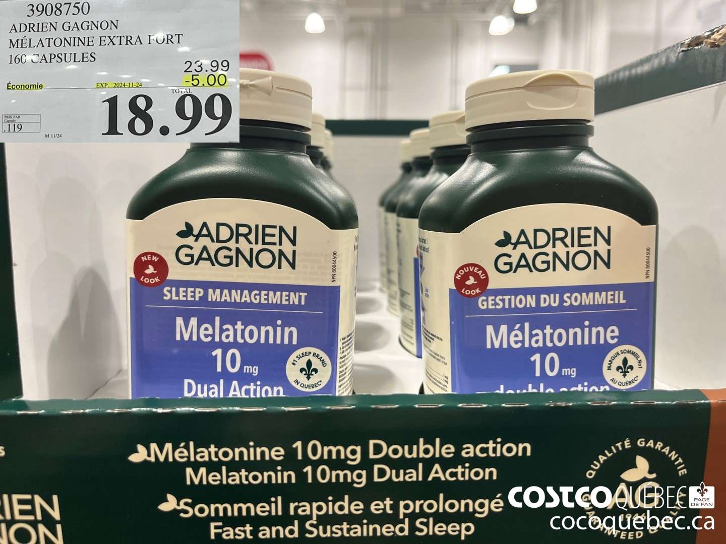3908750 ADRIEN GAGNON MELLATONINE EXTRA FORT 160 CAPSULES  ($5.00 INSTANT SAVINGS EXPIRES ON 2024-11-24) $18.99