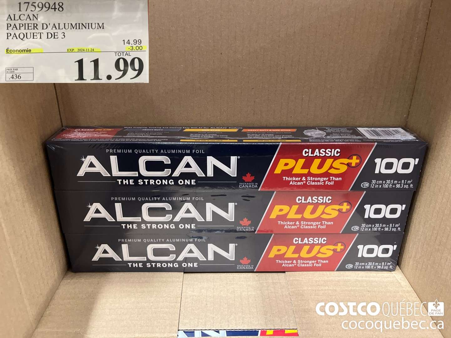 1759948 ALCAN PAPIER D' ALUMINIUM PAQUET DE 3  ($3.00 INSTANT SAVINGS EXPIRES ON 2024-11-24) $11.99