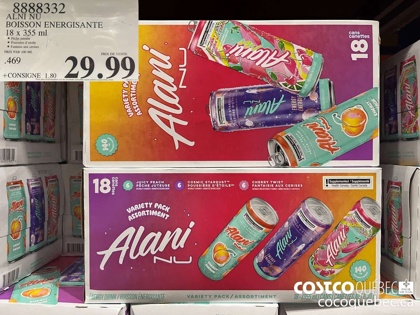 8888332 ALNI NU BOISSON ENERGISANTE 18 x 355 ml  $29.99