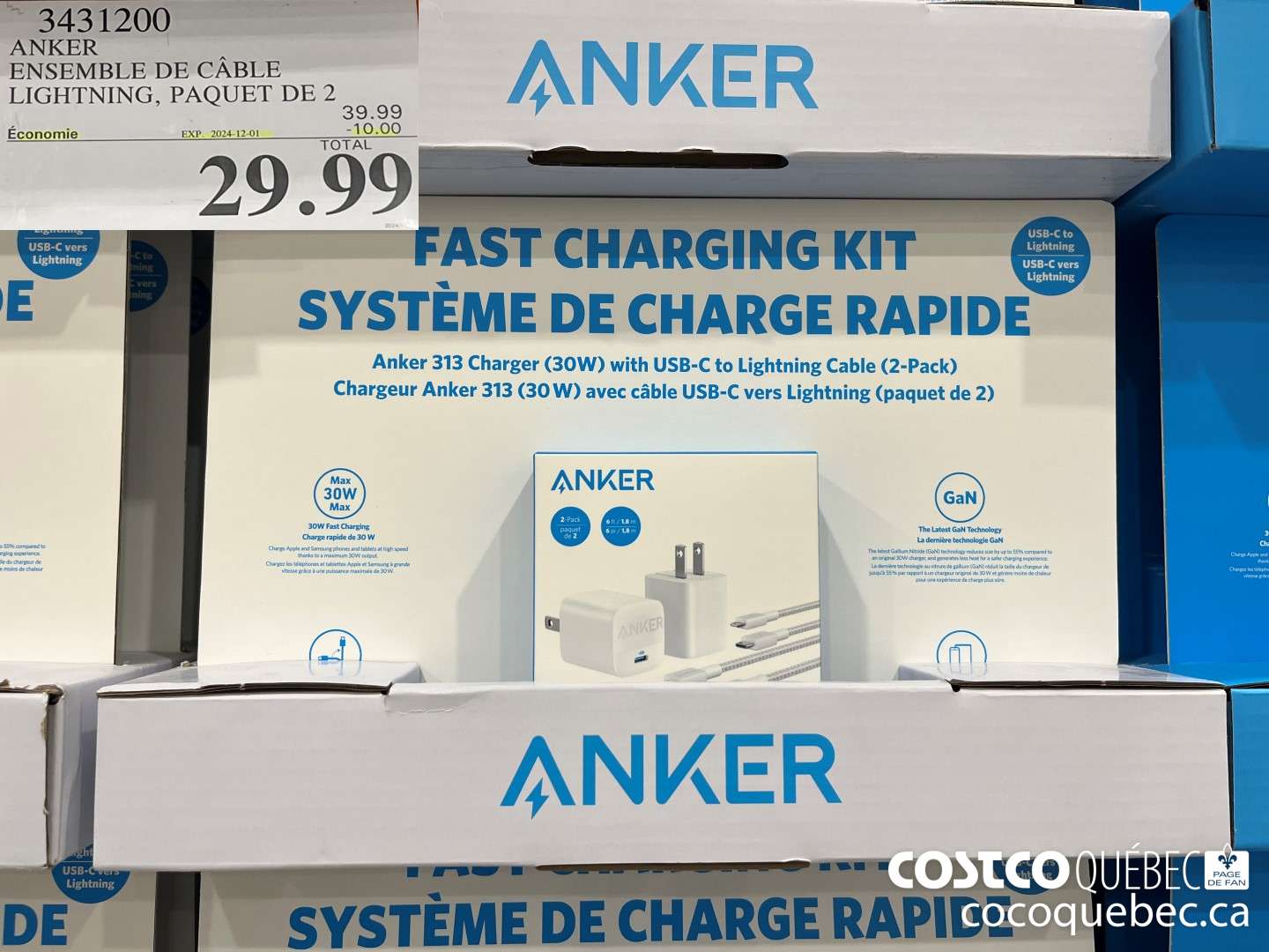 3431200 ANKER ENSEMBLE DE CABLE LIGHTNING ($10.00 INSTANT SAVINGS EXPIRES ON 2024-12-01) $29.99