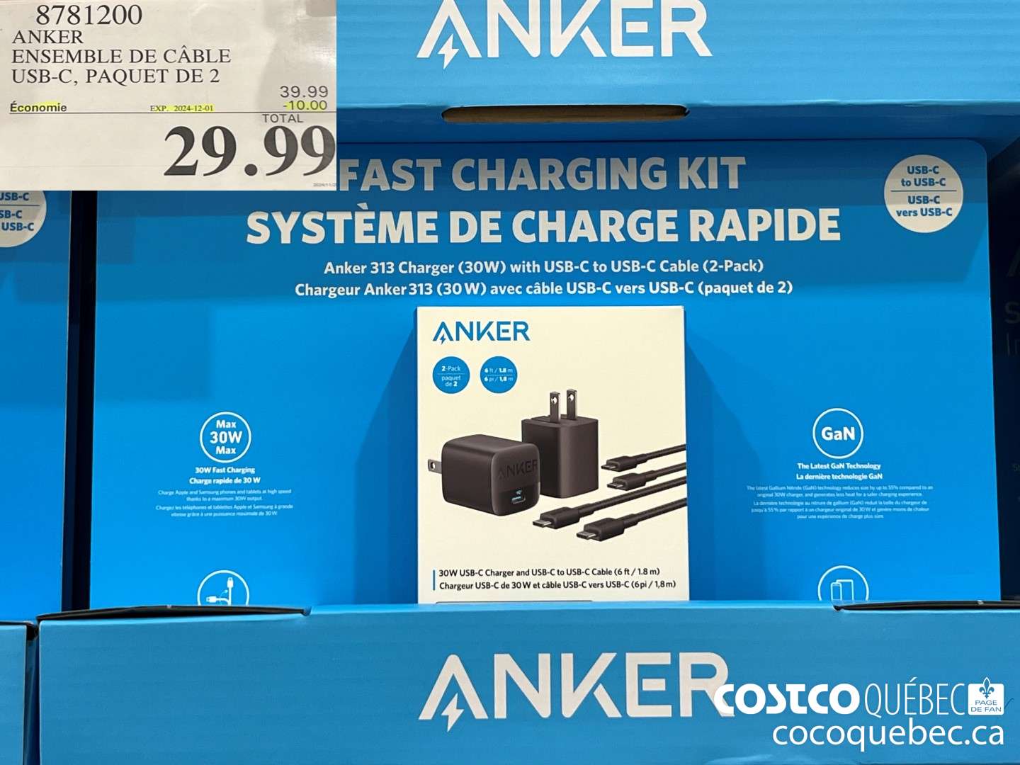 8781200 ANKER ENSEMBLE DE CABLE USB-C PAQUET DE 2 ($10.00 INSTANT SAVINGS EXPIRES ON 2024-12-01) $29.99