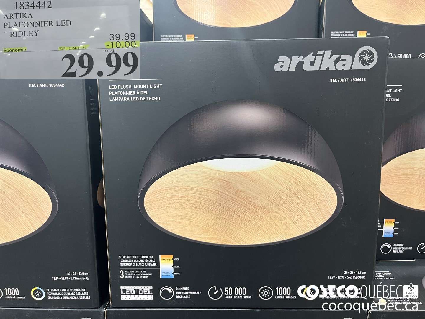 1834442 ARTIKA PLAFONNIER LED * RIDLEY  ($10.00 INSTANT SAVINGS EXPIRES ON 2024-11-24) $29.99