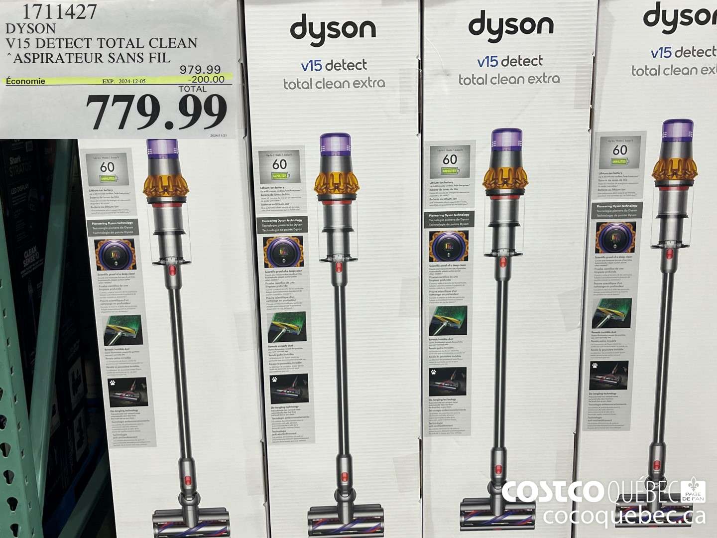 1711427 ASPIRATEUR-BALAI DYSON V15 DETECT CLEAN SANS FIL  ($200.00 INSTANT SAVINGS EXPIRES ON 2024-12-05) $779.99