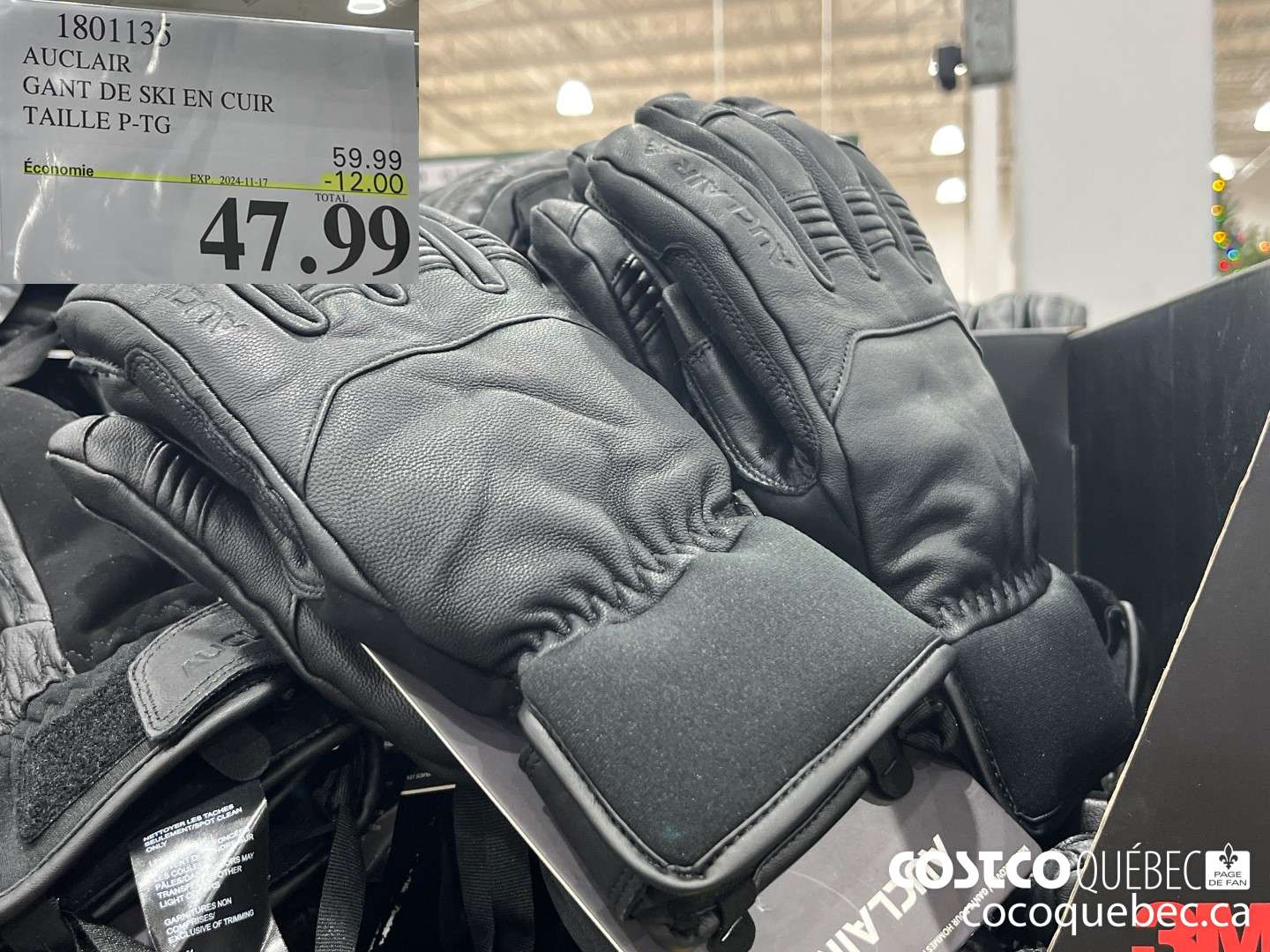 1801135 AUCLAIR GANT DE SKI EN CUIR TAILLE P-TG  ($12.00 INSTANT SAVINGS EXPIRES ON 2024-11-17) $47.99