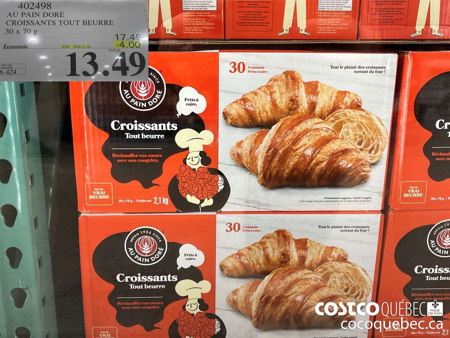 402498 AU PAIN DORE CROISSANTS TOUT BEURRE 30 x 70g ($4.00 INSTANT SAVINGS EXPIRES ON 2024-11-24) $13.49