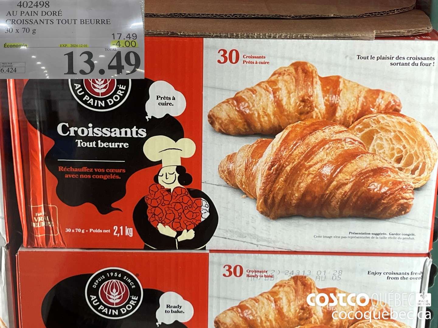 402498 AU PAIN DORE CROISSANTS TOUT BEURRE 30 x 70g ($4.00 INSTANT SAVINGS EXPIRES ON 2024-12-01) $13.49