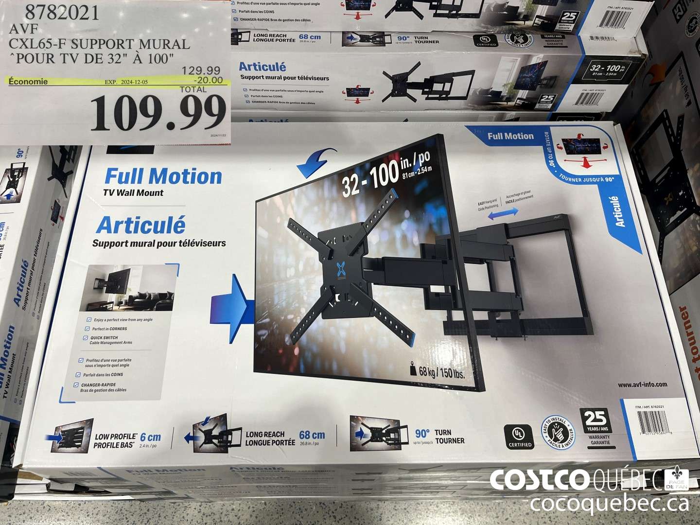 8782021 AVF CXL65-F SUPPORT MURAL ‘POUR TV DE 32