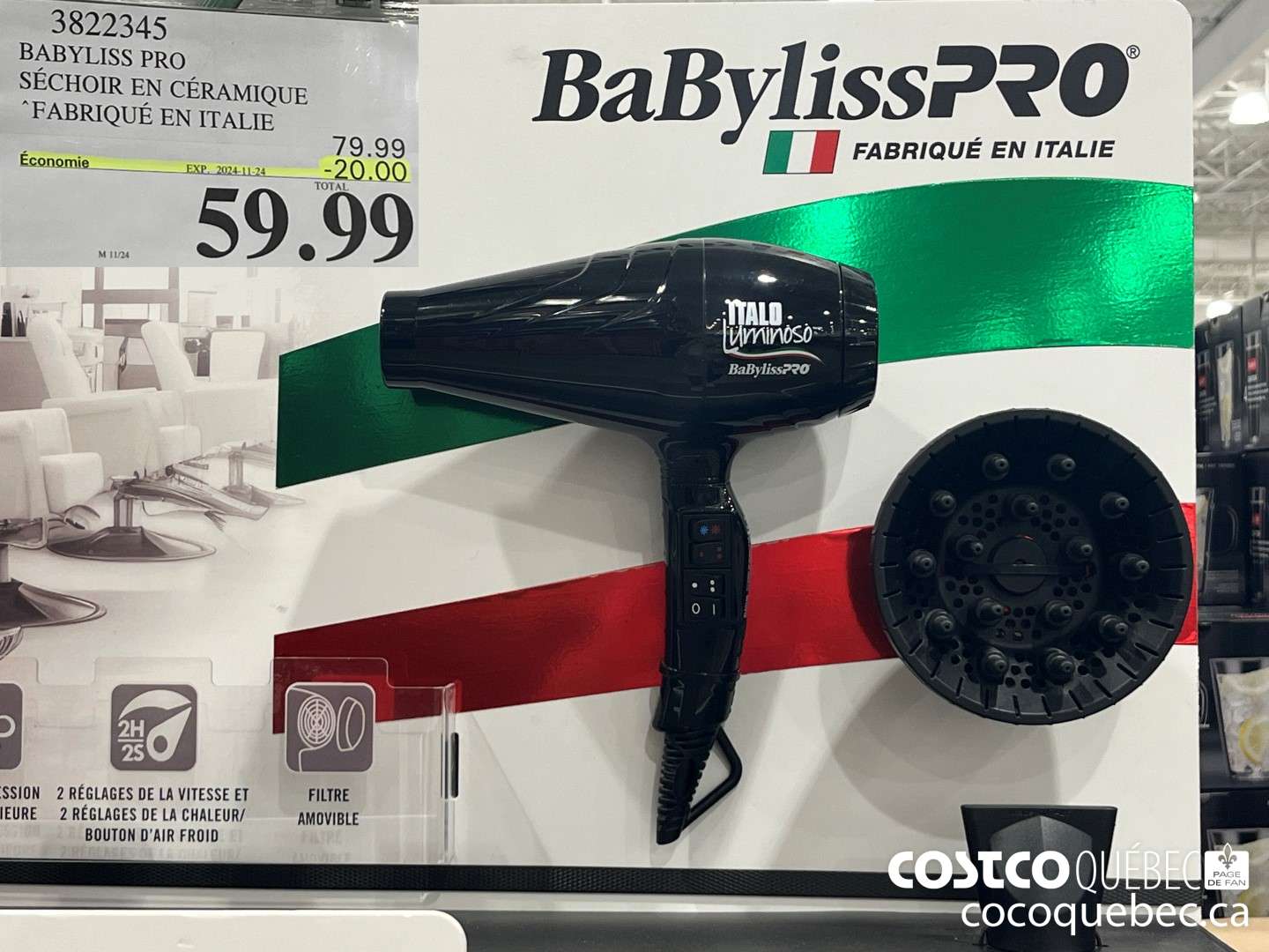3822345 BABYLISS PRO SECHOIR EN CERAMIQUE ($20.00 INSTANT SAVINGS EXPIRES ON 2024-11-24) $59.99