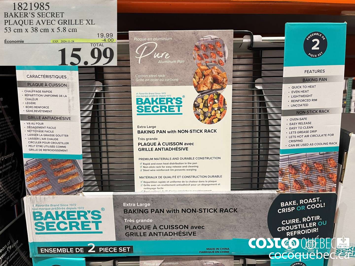 1821985 BAKER'S SECRET PLAQUE AVEC GRILLE XL 53 cm x 38 cm x 5.8 cm  ($4.00 INSTANT SAVINGS EXPIRES ON 2024-11-24) $15.99