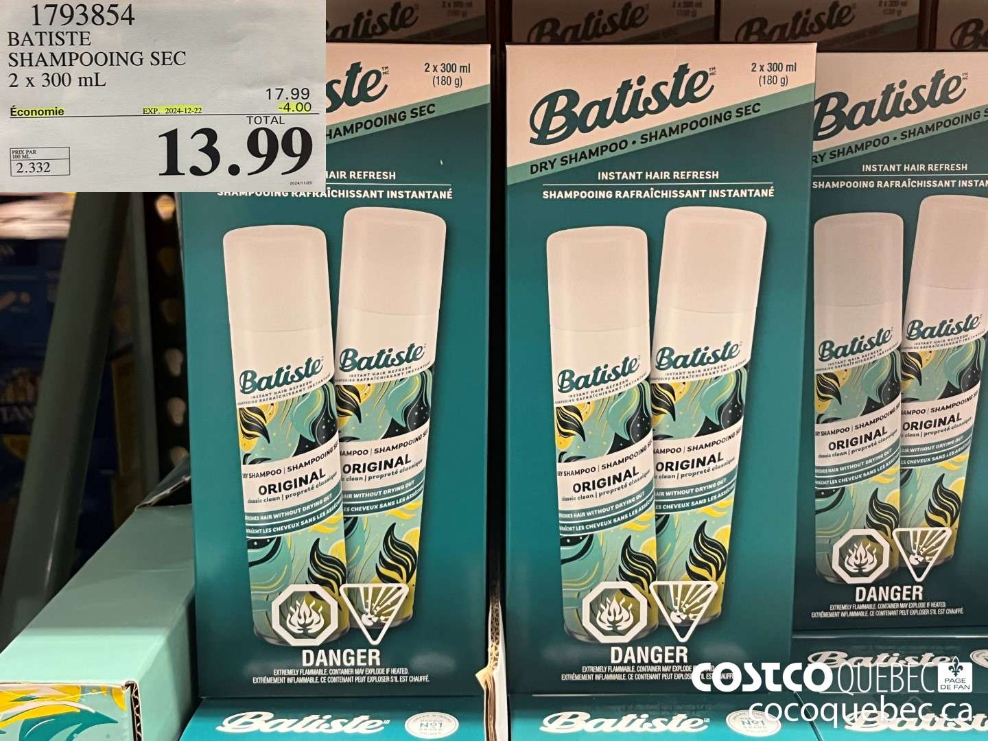 1793854 BATISTE SHAMPOOING SEC 2 X 300 mL  ($4.00 INSTANT SAVINGS EXPIRES ON 2024-12-22) $13.99