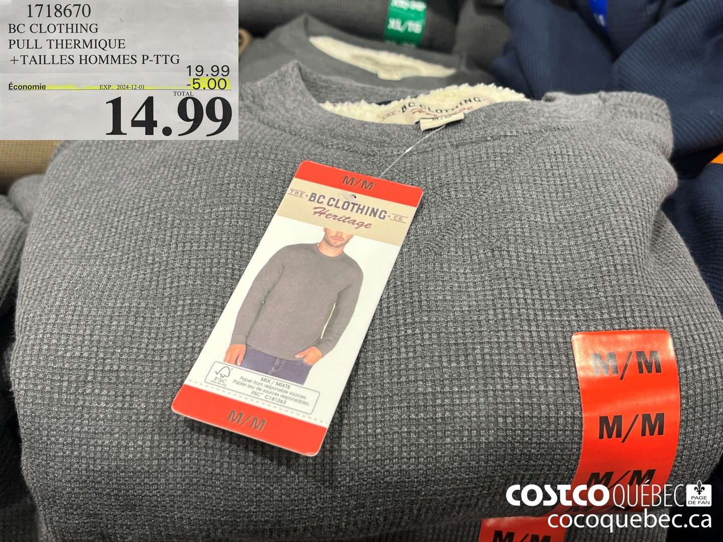 1718670 BC CLOTHING PULL THERMIQUE +TAILLES HOMMES P-TTG 5.00 OFF (EXPIRES ON 2024-11-24) $14.99