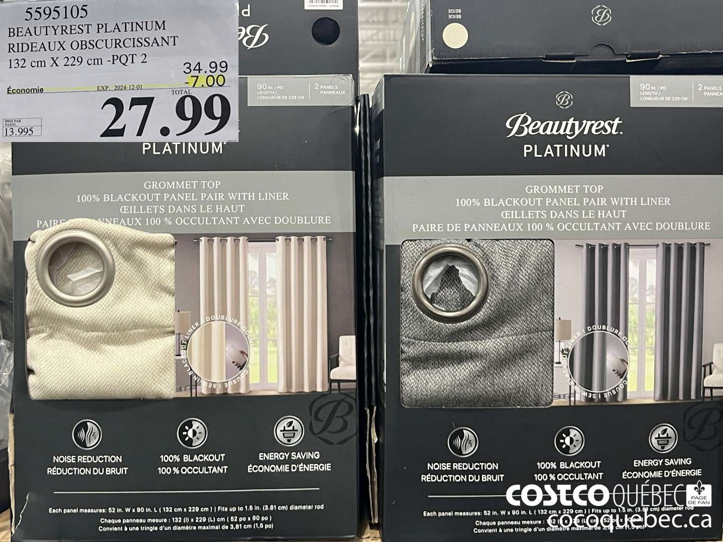 5595105 BEAUTYREST PLATINUM RIDEAUX OBSCURCISSANT 132 cm X 229  ($7.00 INSTANT SAVINGS EXPIRES ON 2024-12-01) $27.99