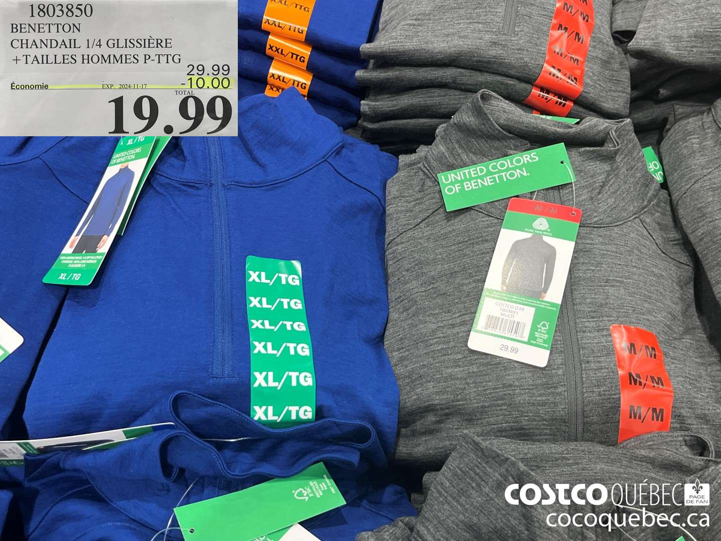 1803850 BENETTON CHANDAIL 1/4 GLISSIERE  ($10.00 INSTANT SAVINGS EXPIRES ON 2024-11-17) $19.99