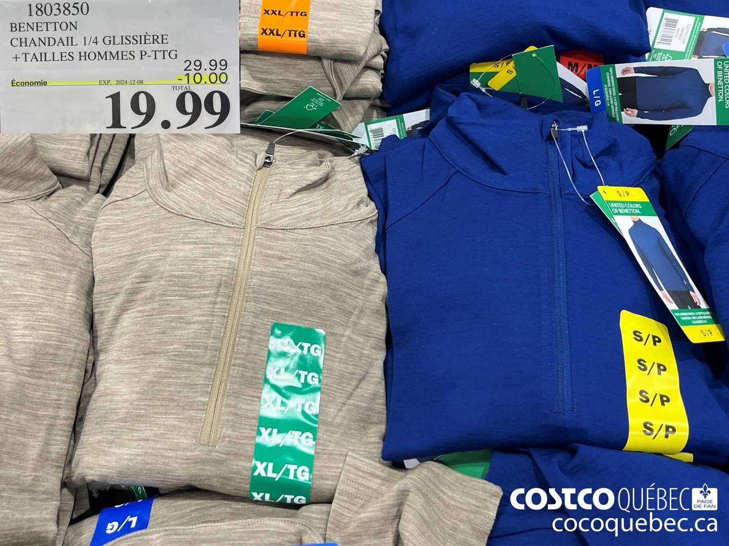 1803850 BENETTON CHANDAIL 1/4 GLISSIERE  ($10.00 INSTANT SAVINGS EXPIRES ON 2024-12-08) $19.99