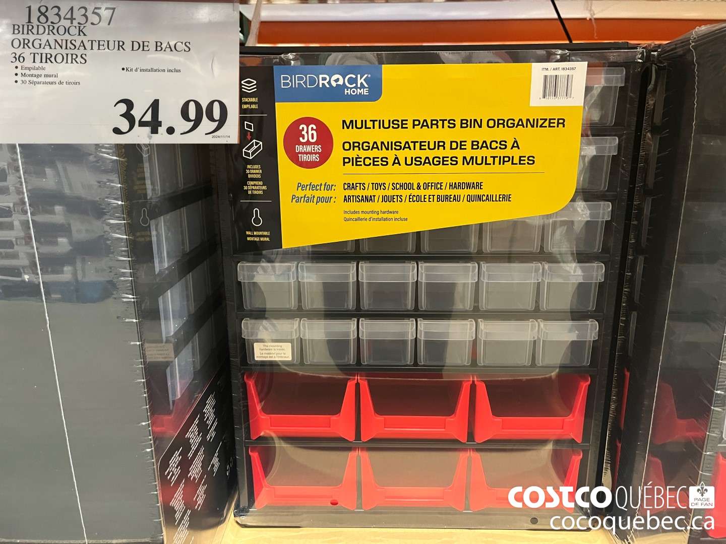 834357 BIRDROCK ORGANISATEUR DE BACS 36 TIROIRS  $34.99