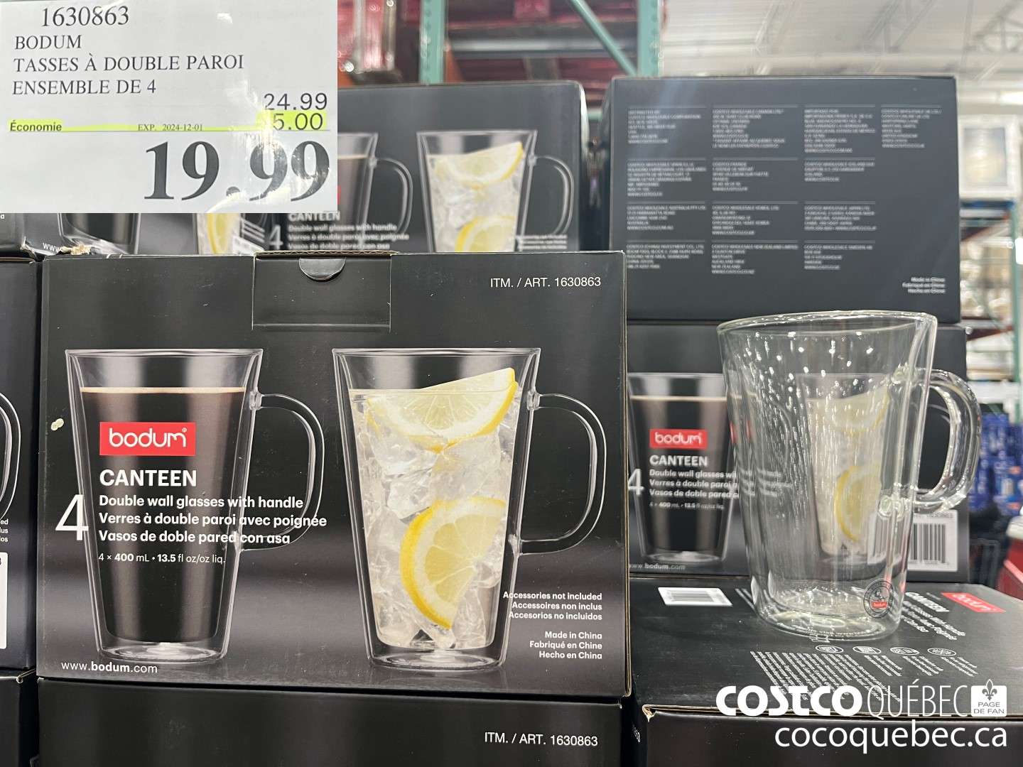 16305863 BODUM TASSES A DOUBLE PAROI ENSEMBLE DE 4  ($5.00 INSTANT SAVINGS EXPIRES ON 2024-12-01) $19.99
