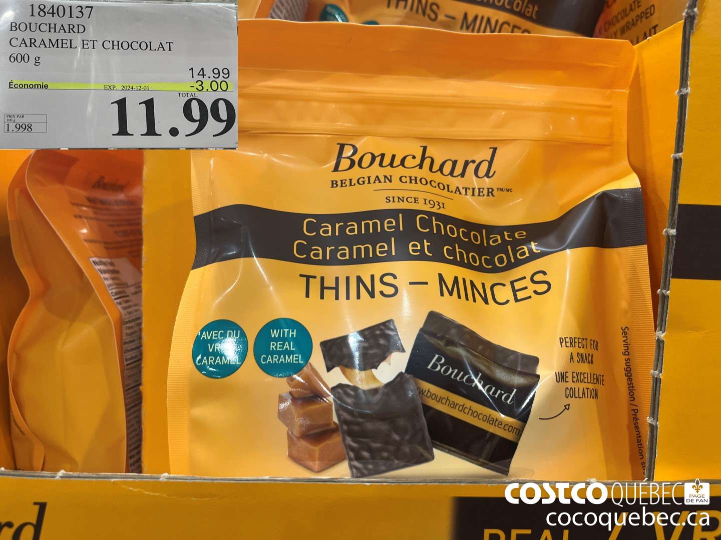 1840137 BOUCHARD CARAMEL ET CHOCOLAT MINCES 600 g  ($3.00 INSTANT SAVINGS EXPIRES ON 2024-12-01) $11.99