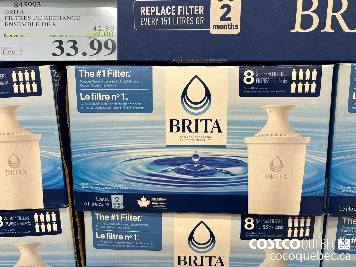 845993 BRITA FILETRES DE RECHANGE ENSEMBLE DE 8  ($9.00 INSTANT SAVINGS EXPIRES ON 2024-11-24) $33.99