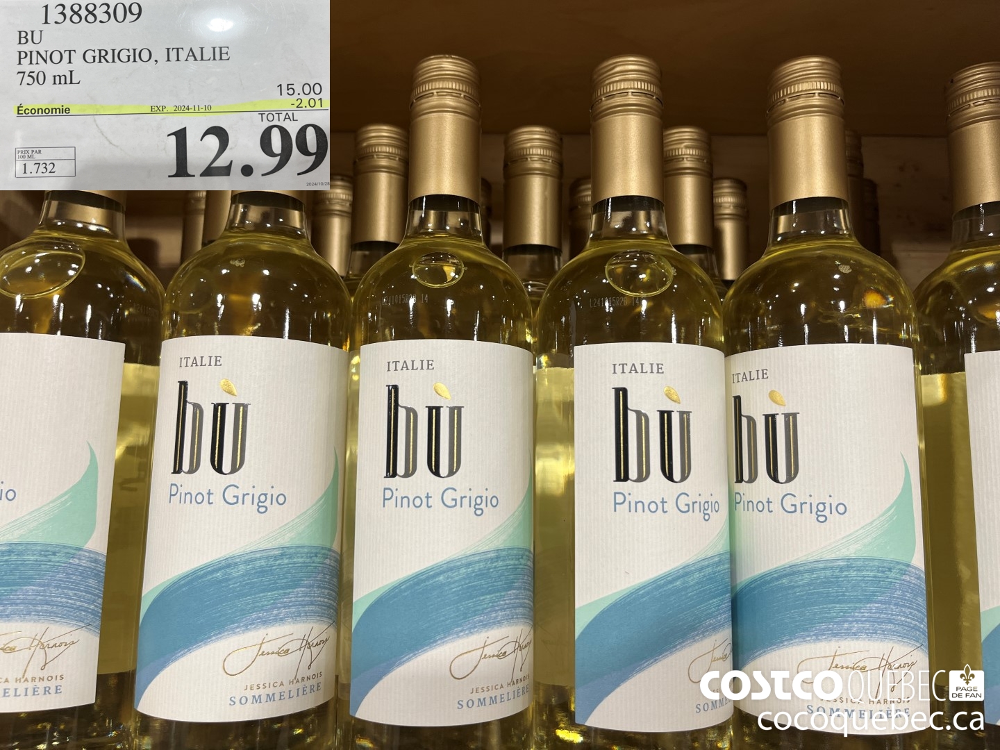 1388309 BU PINOT GRIGIO, ITALIE 750 mL  ($2.01 INSTANT SAVINGS EXPIRES ON 2024-11-10) $12.99