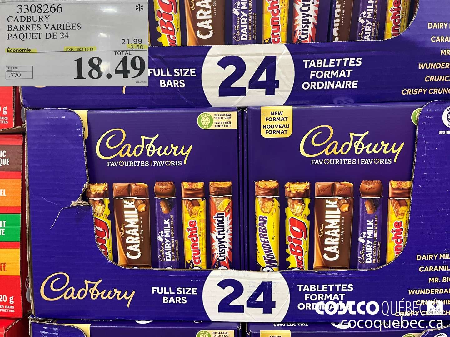 3308266 CADBURY BARRES VARIEES PAQUET DE 24  ($3.50 INSTANT SAVINGS EXPIRES ON 2024-11-18) $18.49