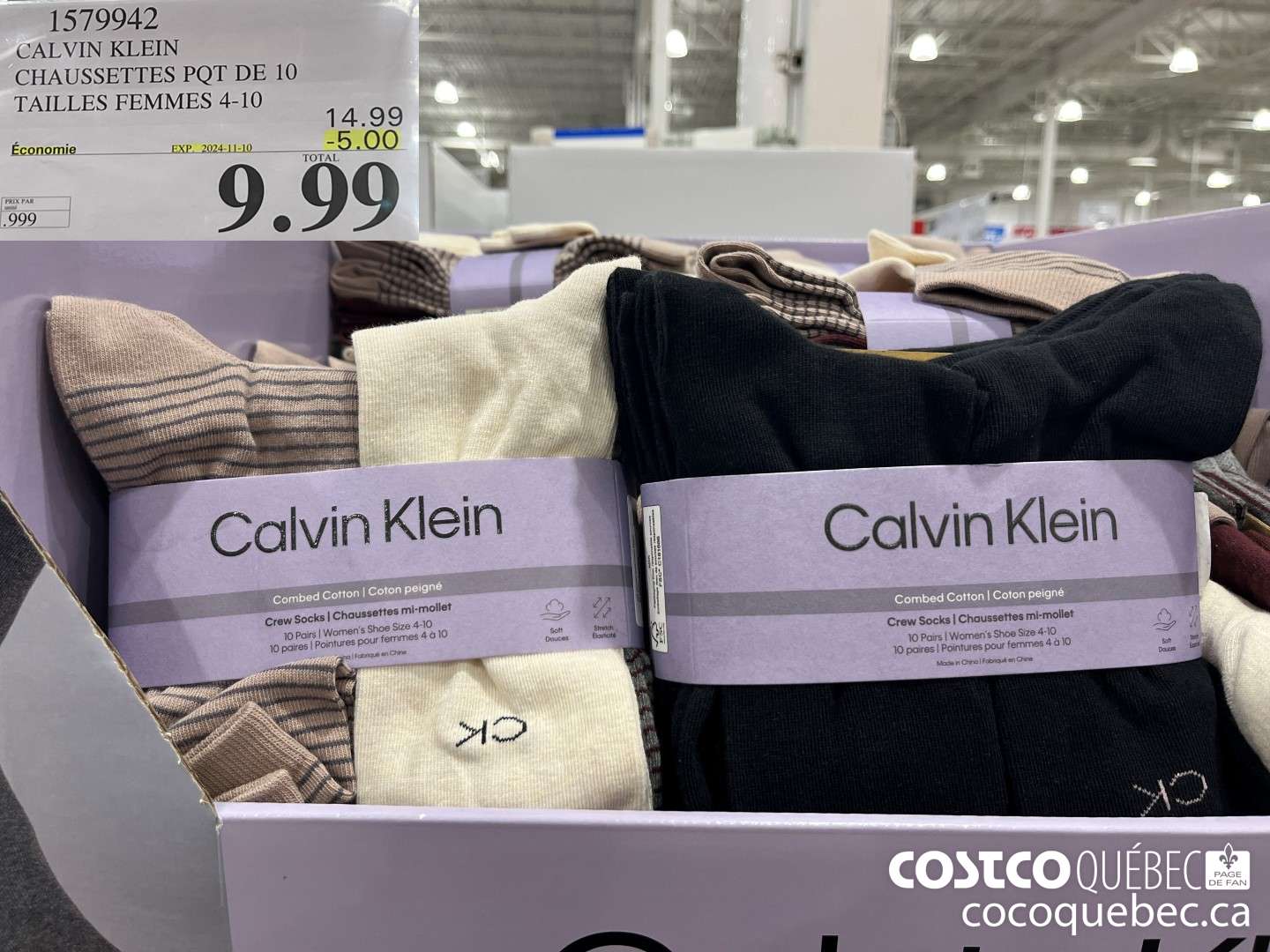 1579942 CALVIN KLEIN CHAUSSETTE | PQT DE 10 TAILLES 4-10  ($5.00 INSTANT SAVINGS EXPIRES ON 2024-11-10) $9.99