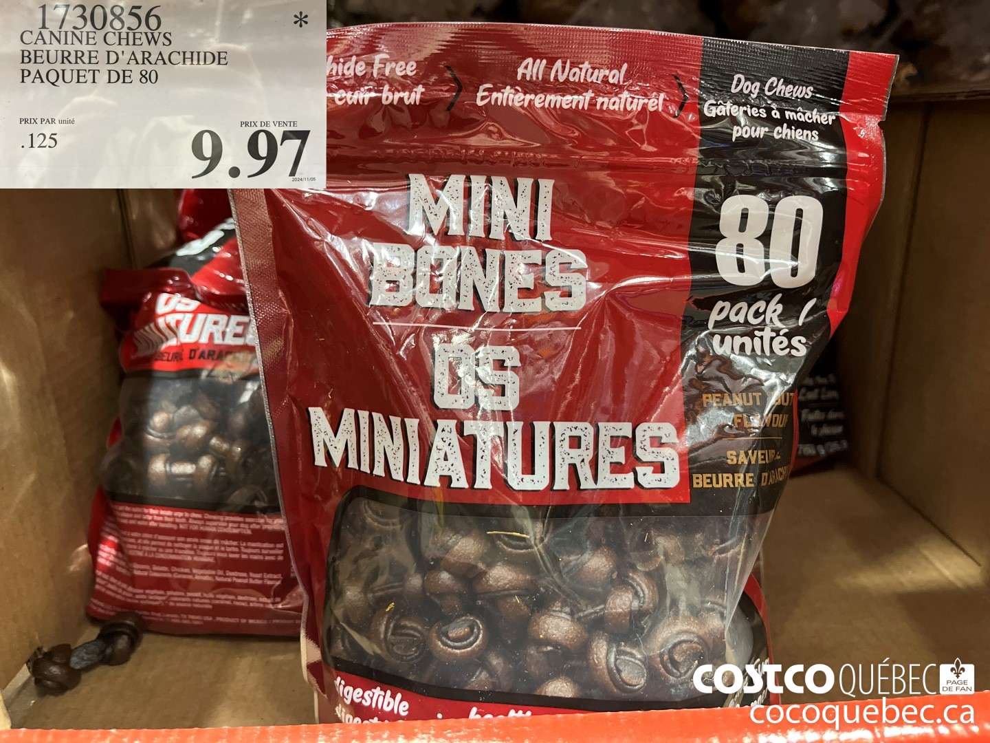1730856 CANINE CHEWS BEURRE D'ARACHIDE PAQUET DE 80  $9.97